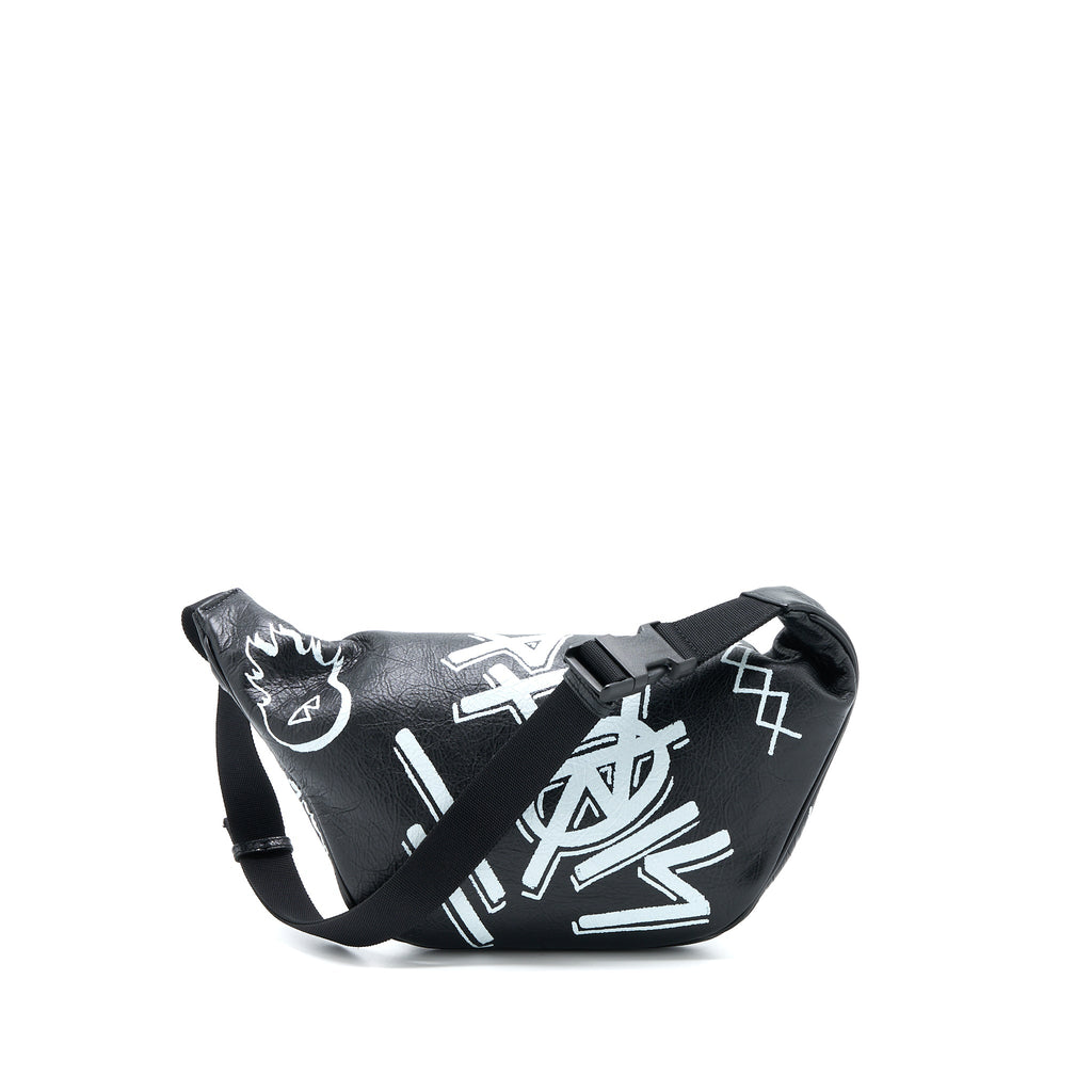 BALENCIAGA GRAFFITI WAIST BAG LEATHER BLACK RUTHENIUM HARDWARE