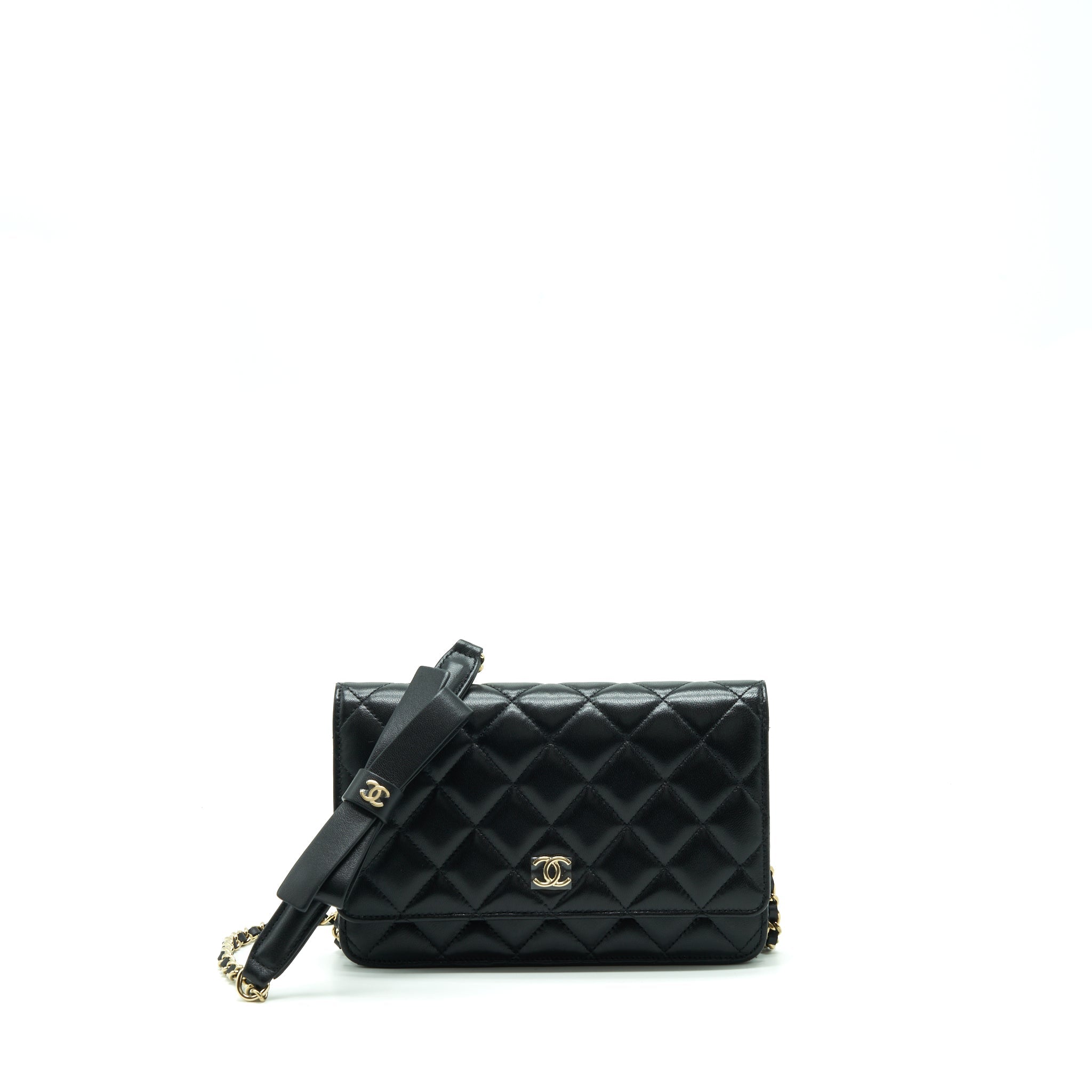 CHANEL RIBBON WALLET ON CHAIN LAMBSKIN BLACK LGHW (MICROCHIP)
