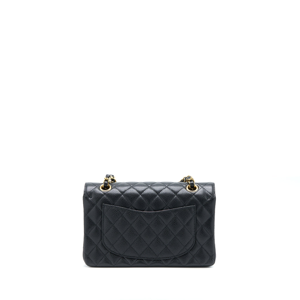 CHANEL SMALL CLASSIC DOUBLE FLAP BAG CAVIAR BLACK GHW (MICROCHIP)