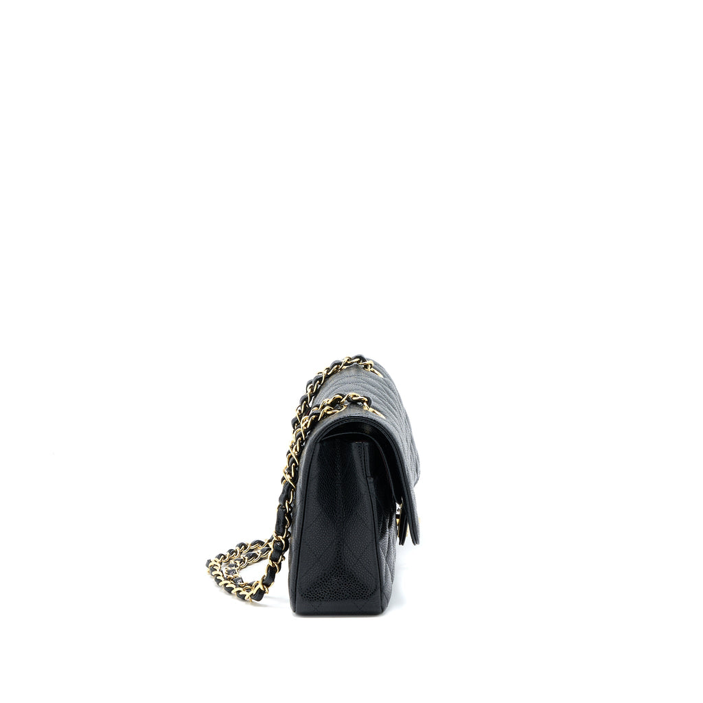 CHANEL MEDIUM CLASSIC DOUBLE FLAP BAG CAVIAR BLACK GHW (MICROCHIP)