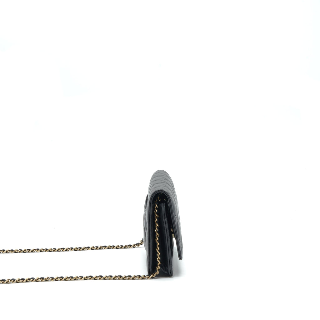CHANEL RIBBON WALLET ON CHAIN LAMBSKIN BLACK LGHW (MICROCHIP)
