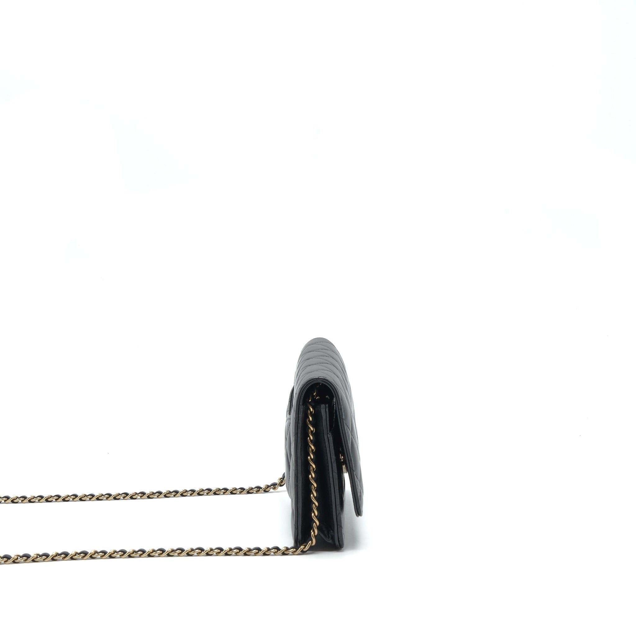 CHANEL RIBBON WALLET ON CHAIN LAMBSKIN BLACK LGHW (MICROCHIP)
