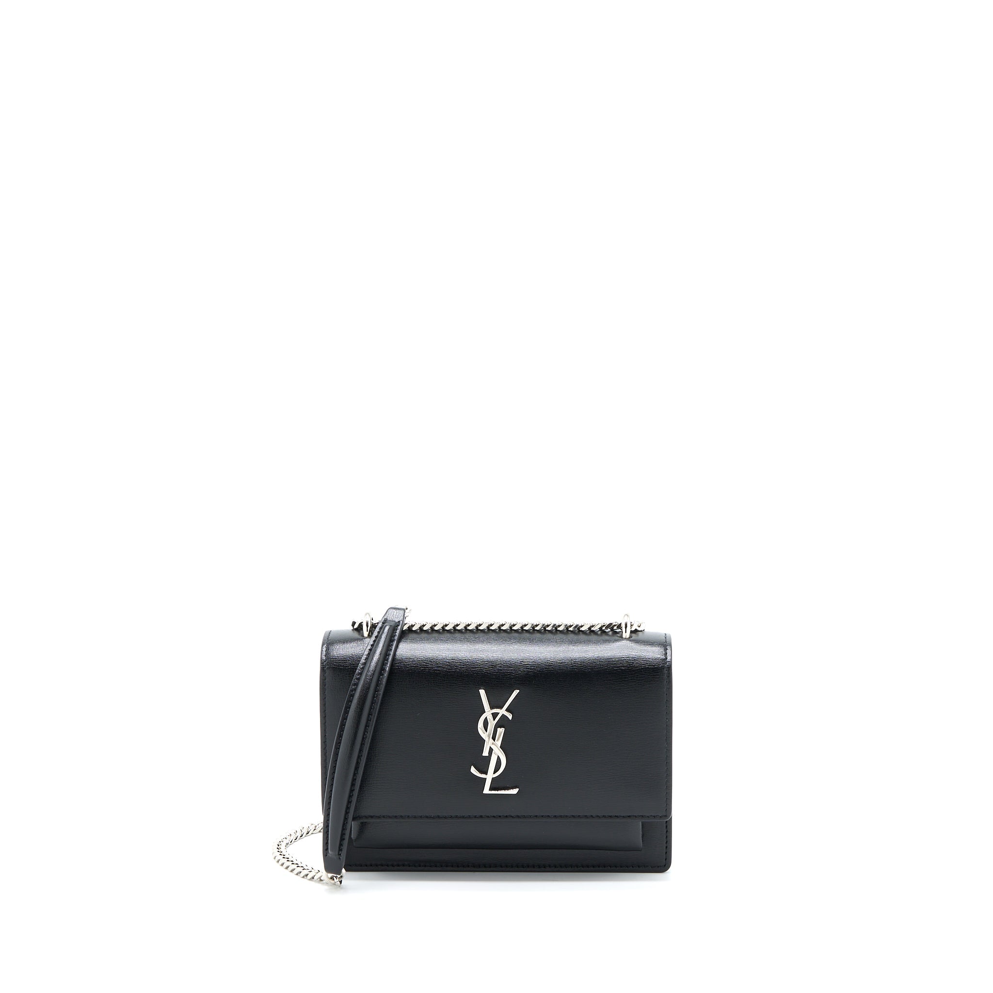 SAINT LAURENT SUNSET CHAIN WALLET SMOOTH CALFSKIN BLACK SHW