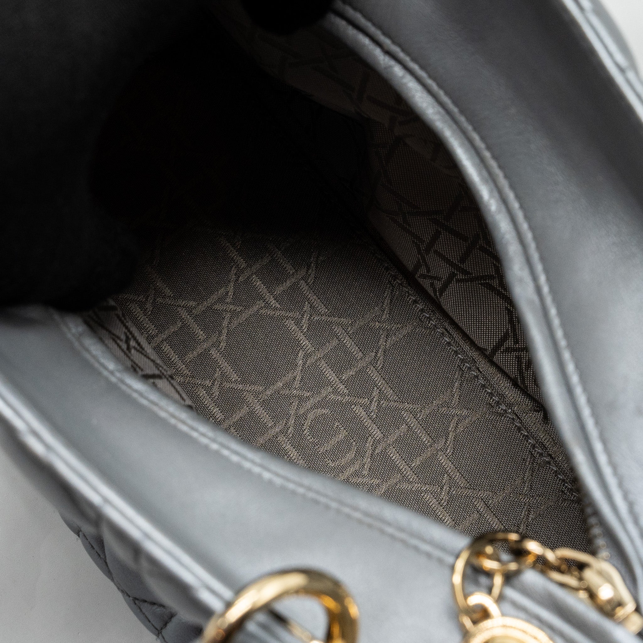 DIOR MEDIUM LADY DIOR LAMBSKIN SILVER LGHW