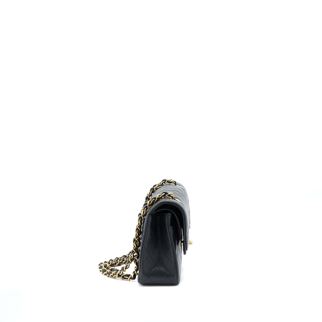 CHANEL SMALL CLASSIC DOUBLE FLAP BAG CAVIAR BLACK GHW (MICROCHIP)