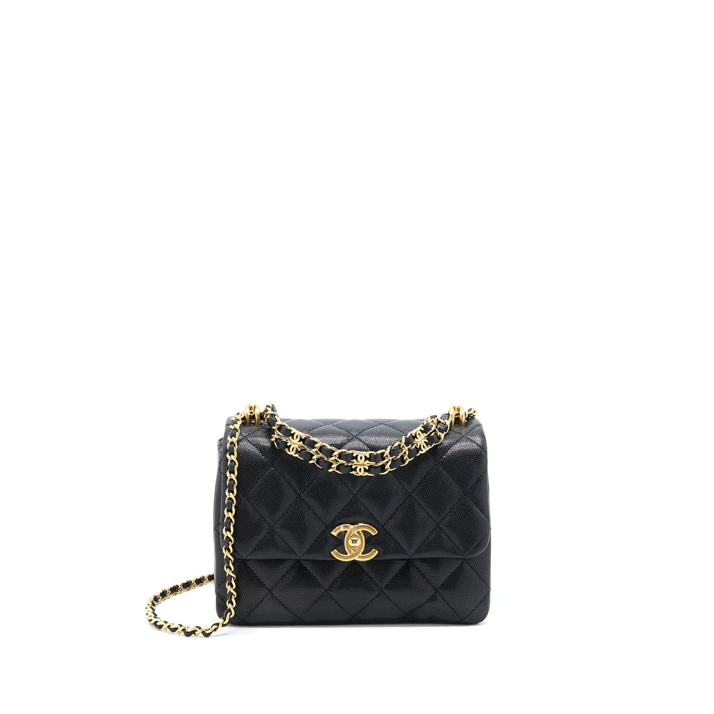 CHANEL 22K COCO FIRST CAVIAR LEATHER BLACK GHW (MICROCHIP)