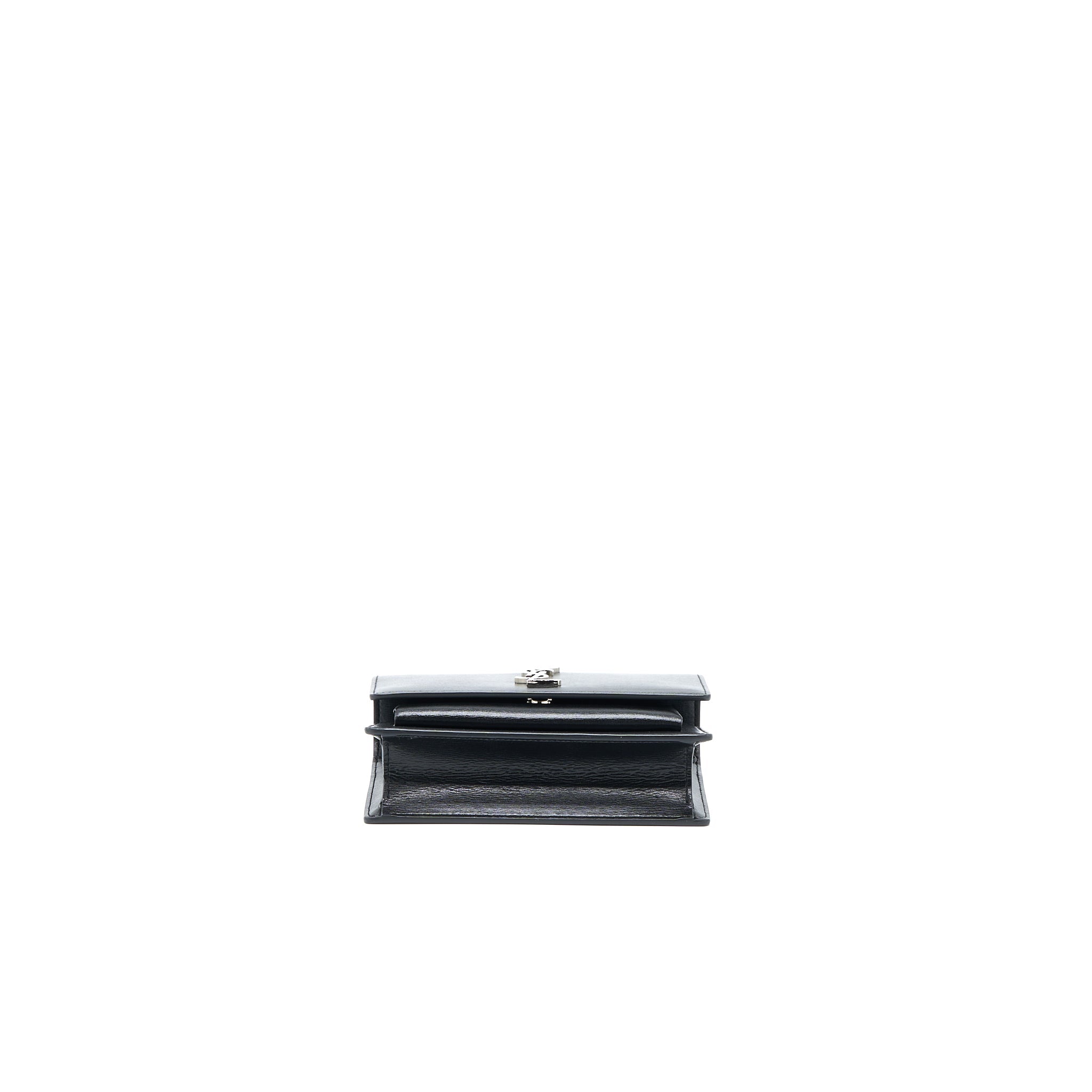 SAINT LAURENT SUNSET CHAIN WALLET SMOOTH CALFSKIN BLACK SHW