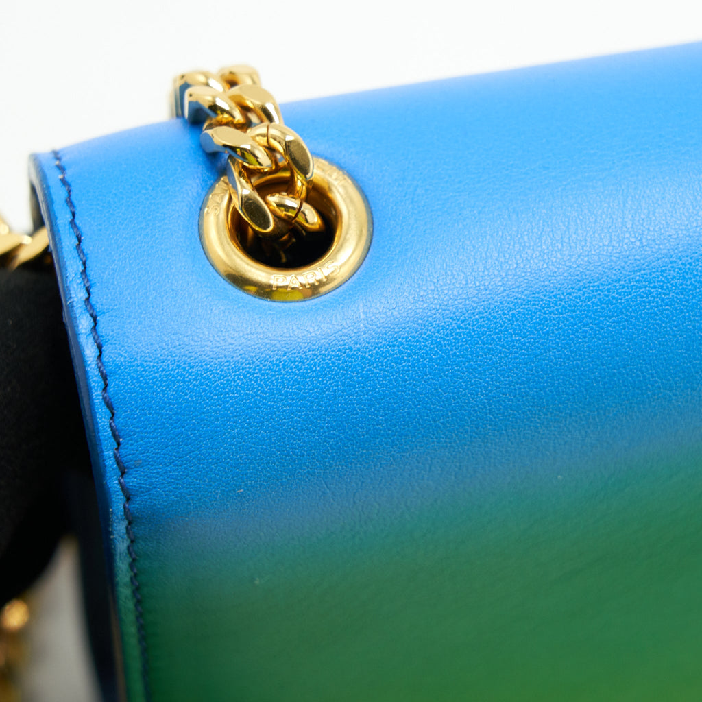 SAINT LAURENT MINI KATE CHAIN BAG (17CM) BLUE/ GREEN GHW