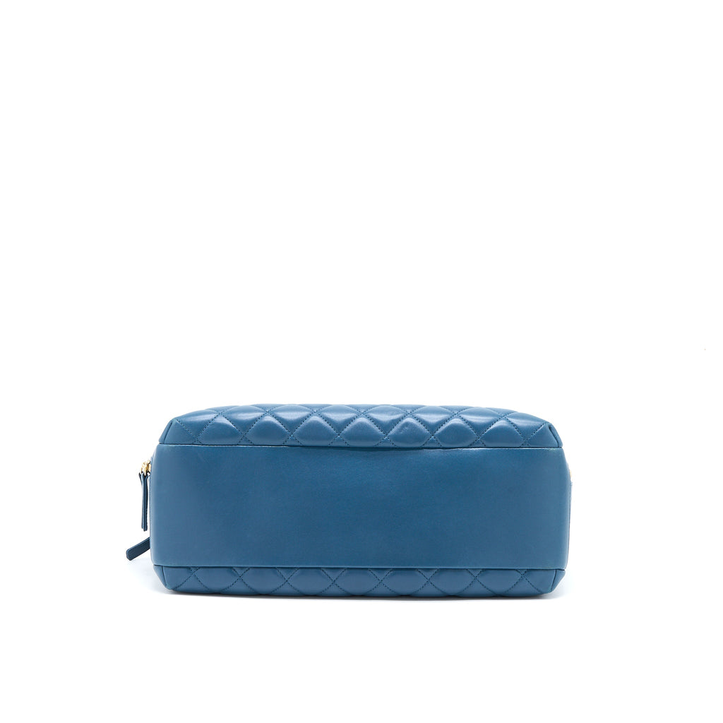 CHANEL QUILTED LARGE TRENDY CC BOWLING BAG LAMBSKIN BLUE LGHW
