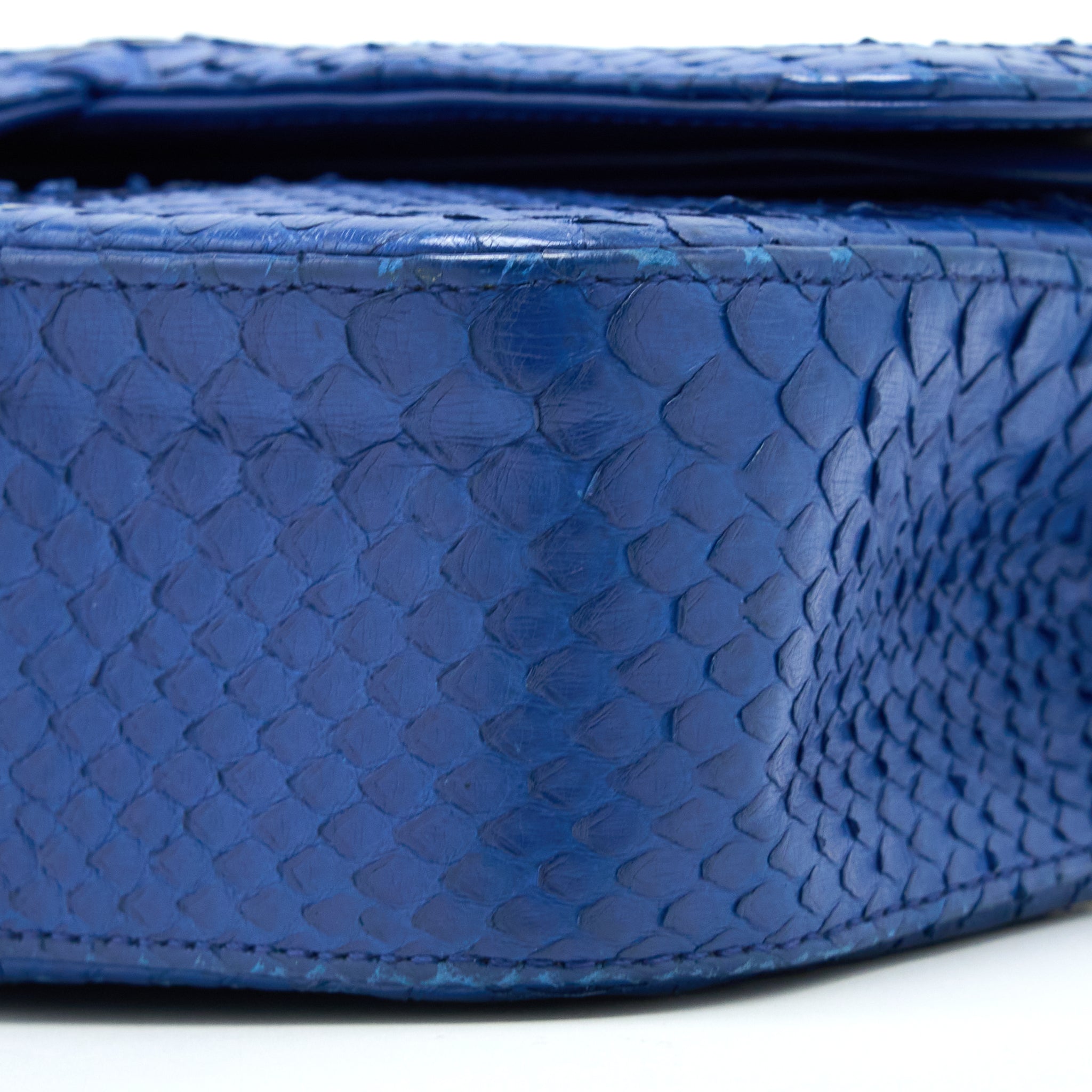 CHANEL MEDIUM CLASSIC DOUBLE FLAP BAG PYTHON BLUE GHW