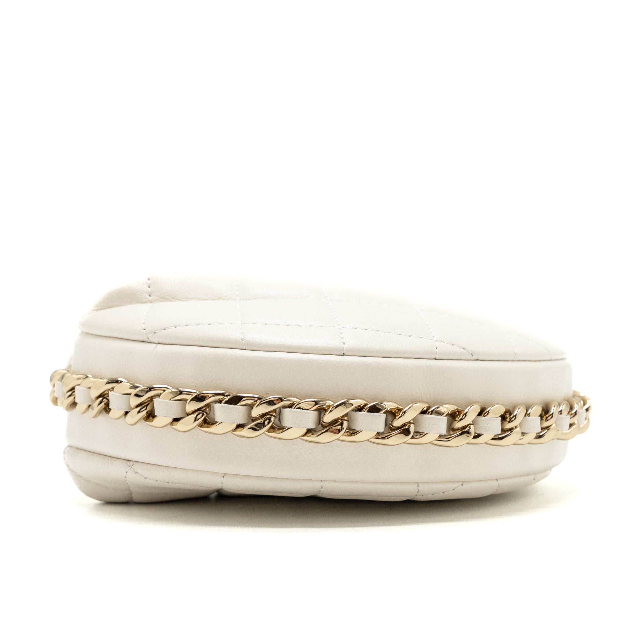 CHANEL 23C ROUND CLUTCH LAMBSKIN WHITE LGHW (MICROCHIP)
