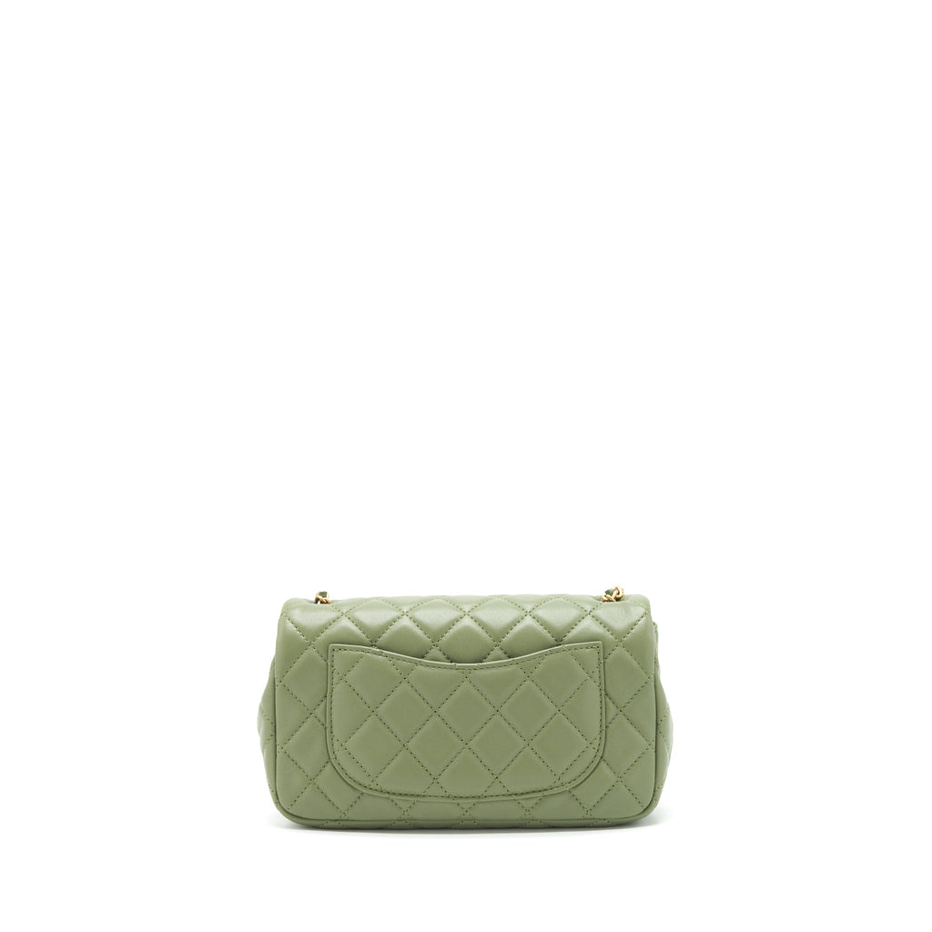 CHANEL PEARL CRUSH MINI RECTANGULAR FLAP BAG 21B LAMBSKIN GREEN GHW