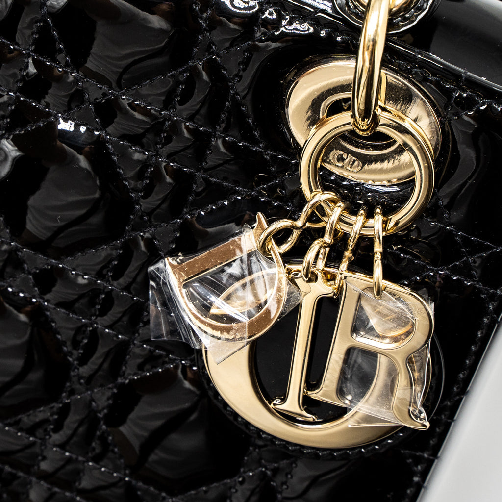 DIOR SMALL LADY DIOR BAG PATENT BLACK LGHW