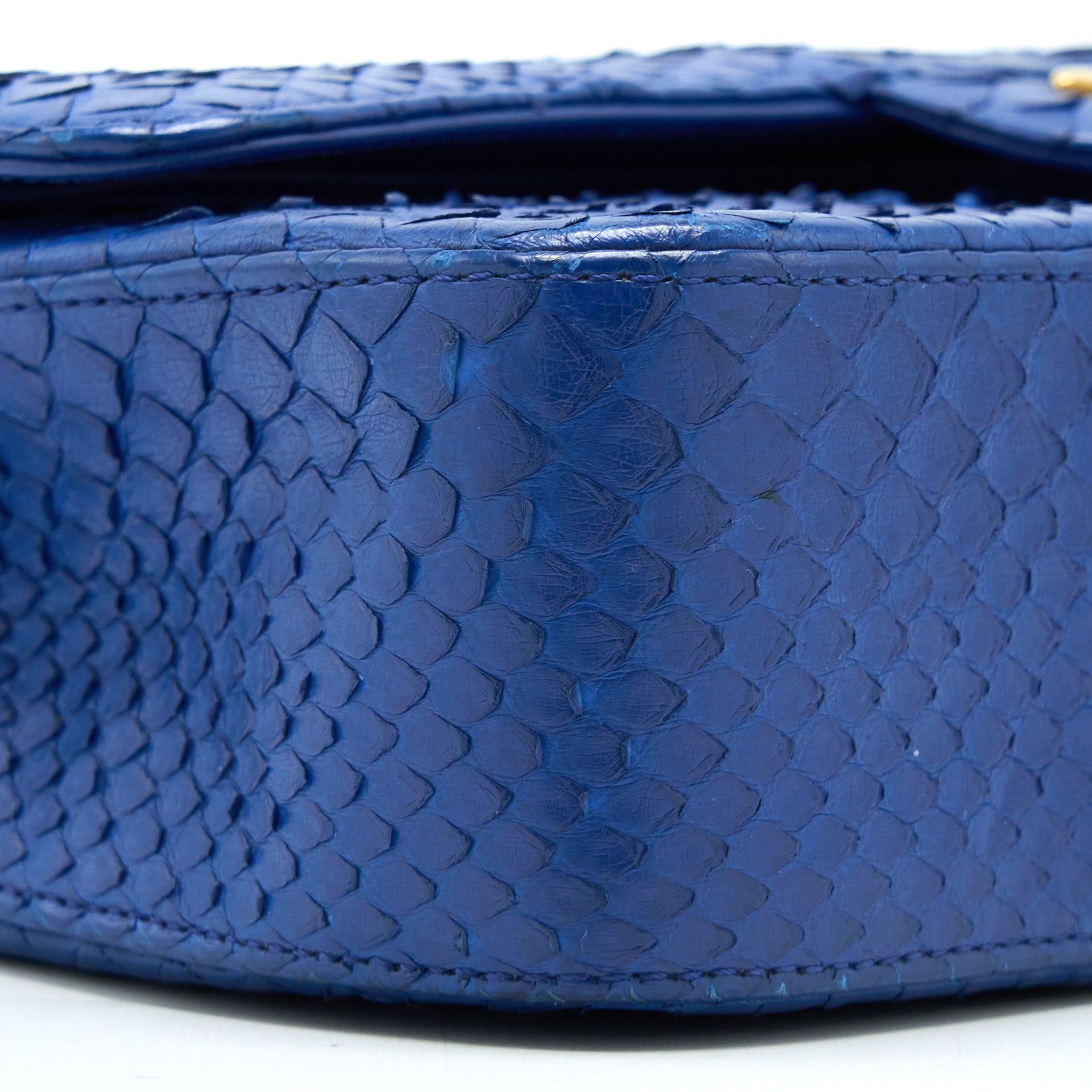 CHANEL MEDIUM CLASSIC DOUBLE FLAP BAG PYTHON BLUE GHW