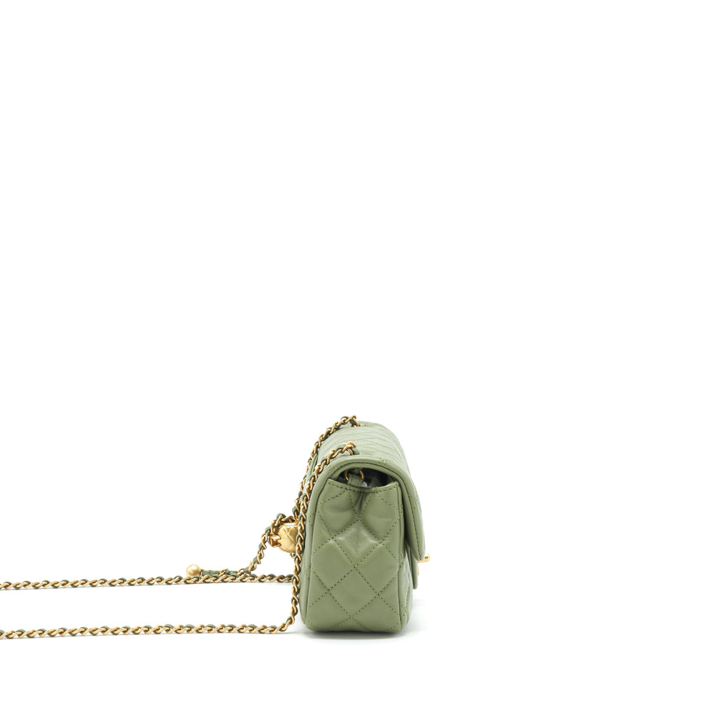 CHANEL PEARL CRUSH MINI RECTANGULAR FLAP BAG 21B LAMBSKIN GREEN GHW