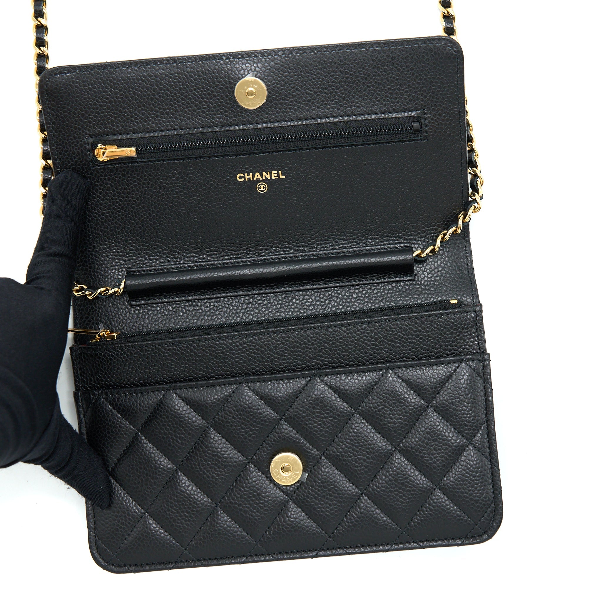 CHANEL CLASSIC WALLET ON CHAIN CAVIAR BLACK GHW (MICROCHIP)