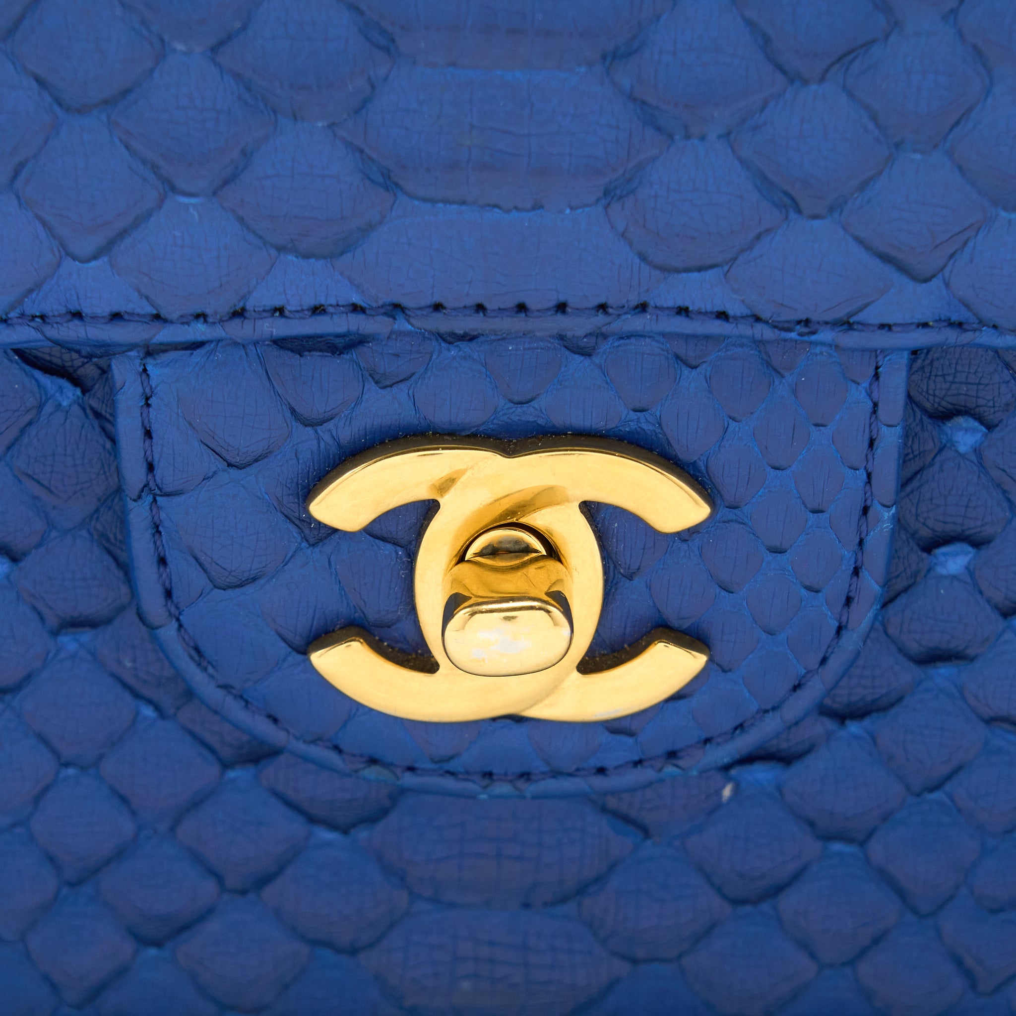 CHANEL MEDIUM CLASSIC DOUBLE FLAP BAG PYTHON BLUE GHW