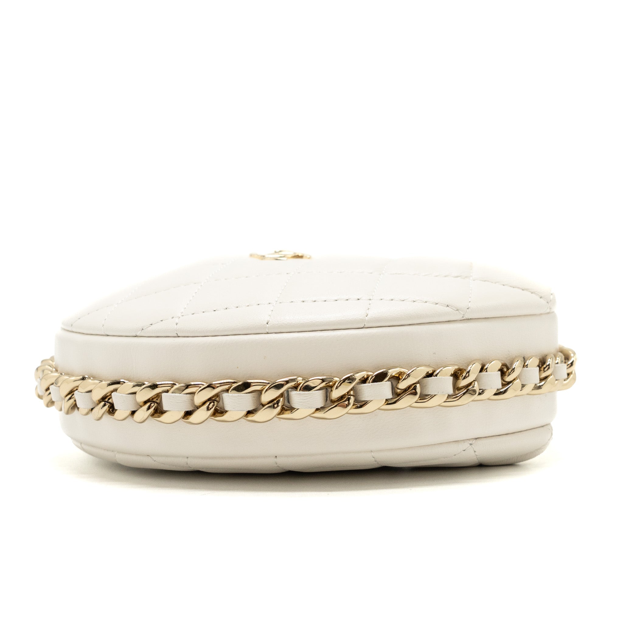 CHANEL 23C ROUND CLUTCH LAMBSKIN WHITE LGHW (MICROCHIP)