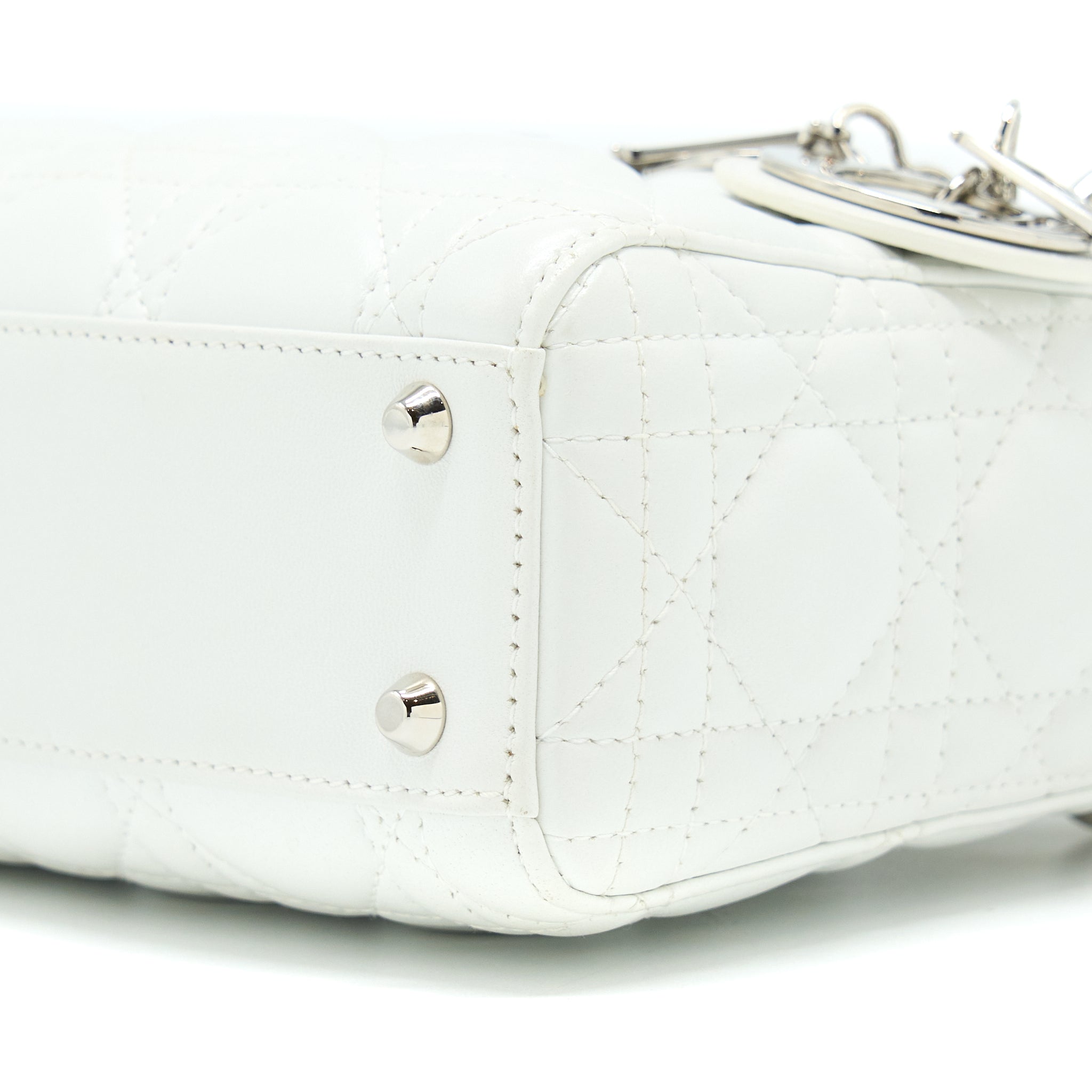 DIOR MINI LADY DIOR LAMBSKIN WHITE SHW