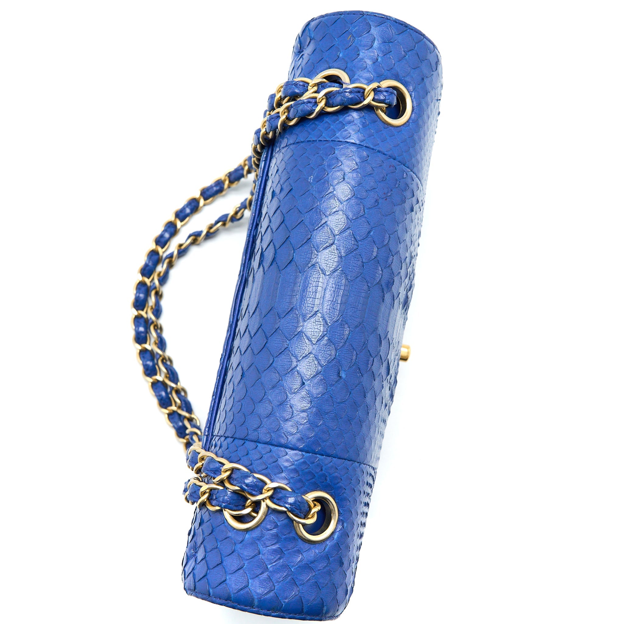 CHANEL MEDIUM CLASSIC DOUBLE FLAP BAG PYTHON BLUE GHW