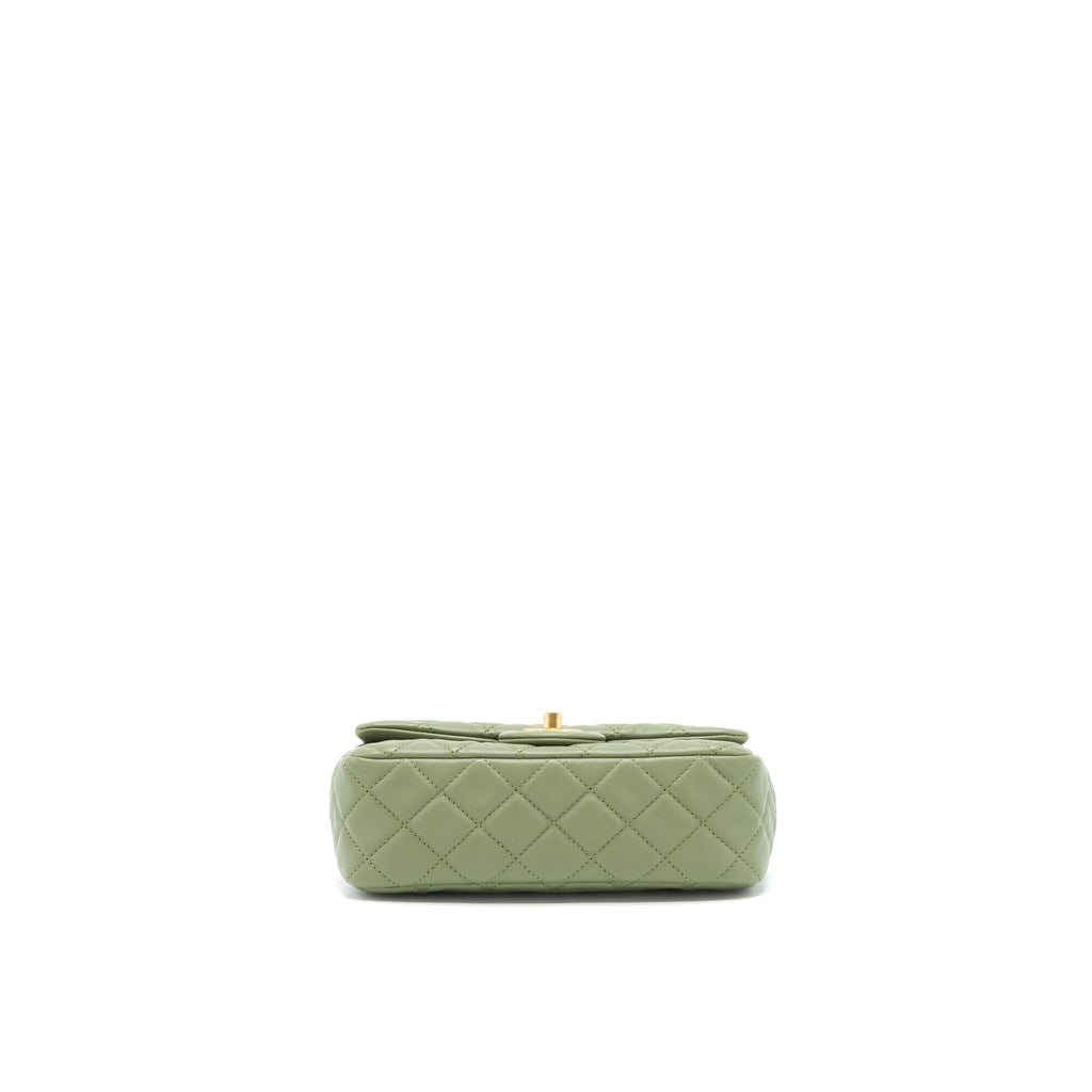 CHANEL PEARL CRUSH MINI RECTANGULAR FLAP BAG 21B LAMBSKIN GREEN GHW