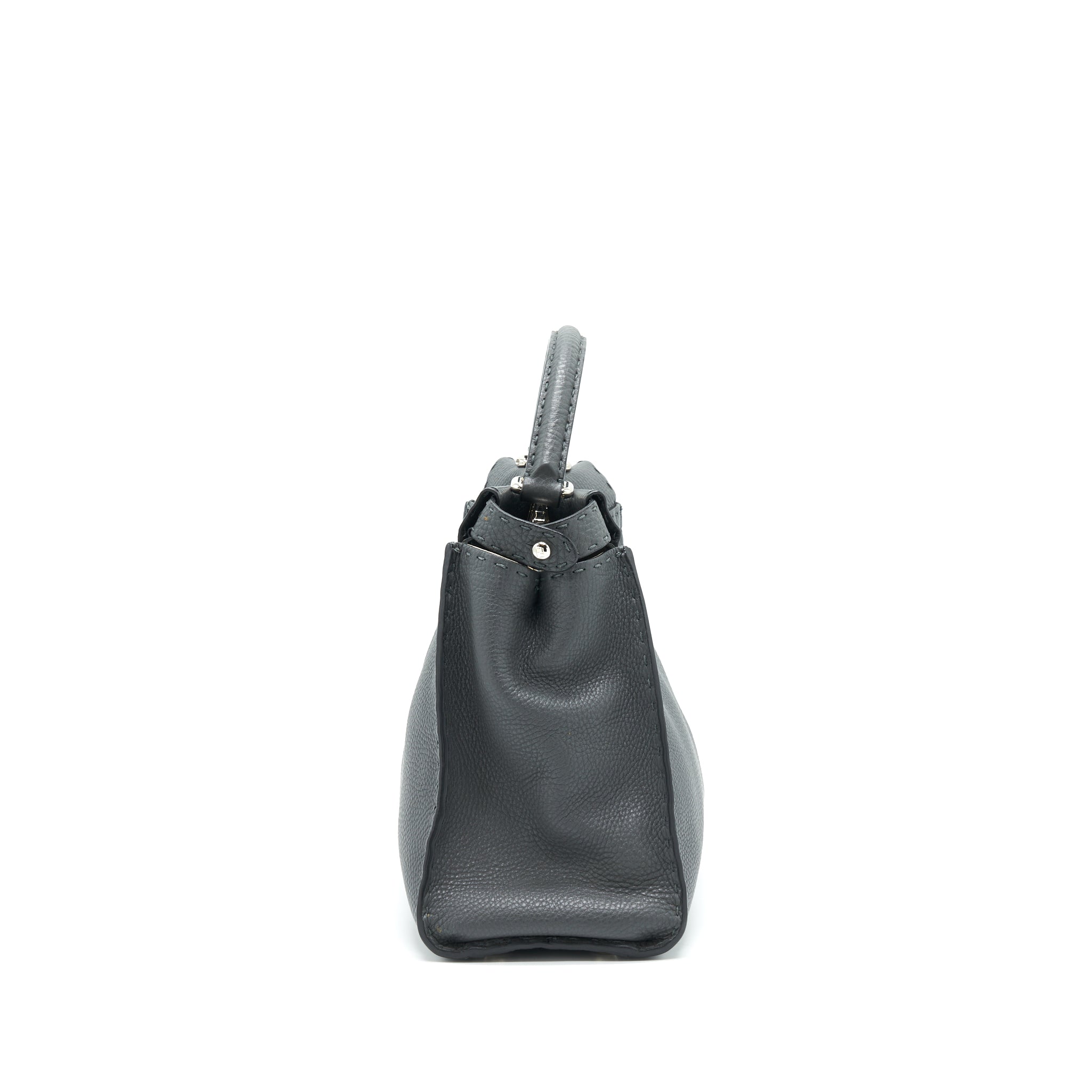 FENDI GRAINED CALFSKIN MEDIUM PEEKABOO TOTE BAG DARK GREY SHW