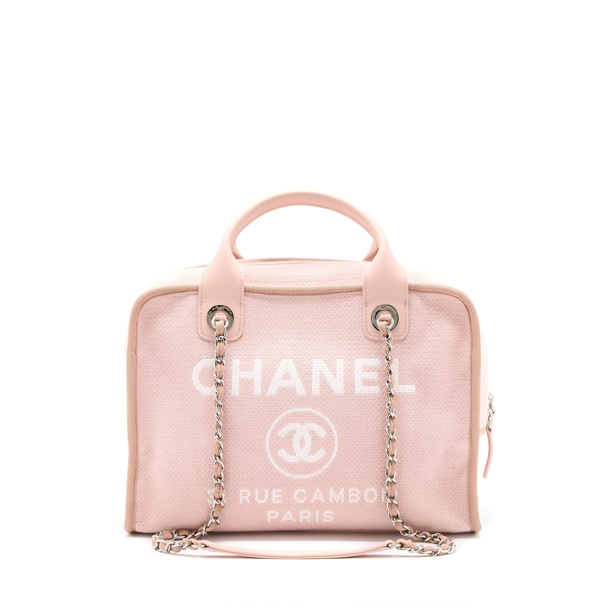 CHANEL DEAUVILLE BOWLING BAG CANVAS/LEATHER LIGHT PINK SHW