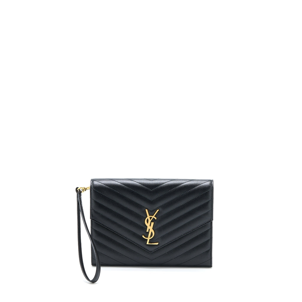 SAINT LAURENT/YSL ENVELOP CLUTCH GRAINED CALFSKIN BLACK GHW