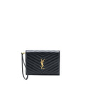 SAINT LAURENT/YSL ENVELOP CLUTCH GRAINED CALFSKIN BLACK GHW