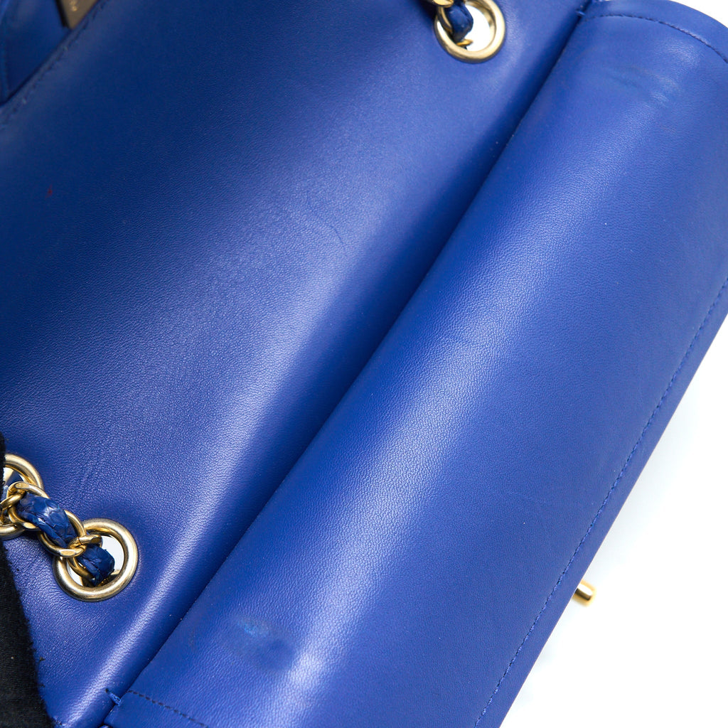 CHANEL MEDIUM CLASSIC DOUBLE FLAP BAG PYTHON BLUE GHW