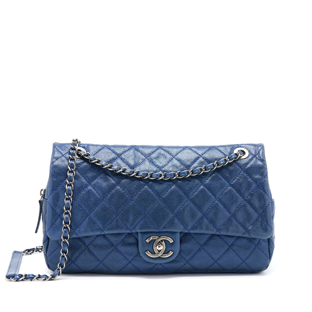 CHANEL SEASONAL SIGNAL FLAP BAG CAVIAR BLUE RUTHENIUM HARDWARE