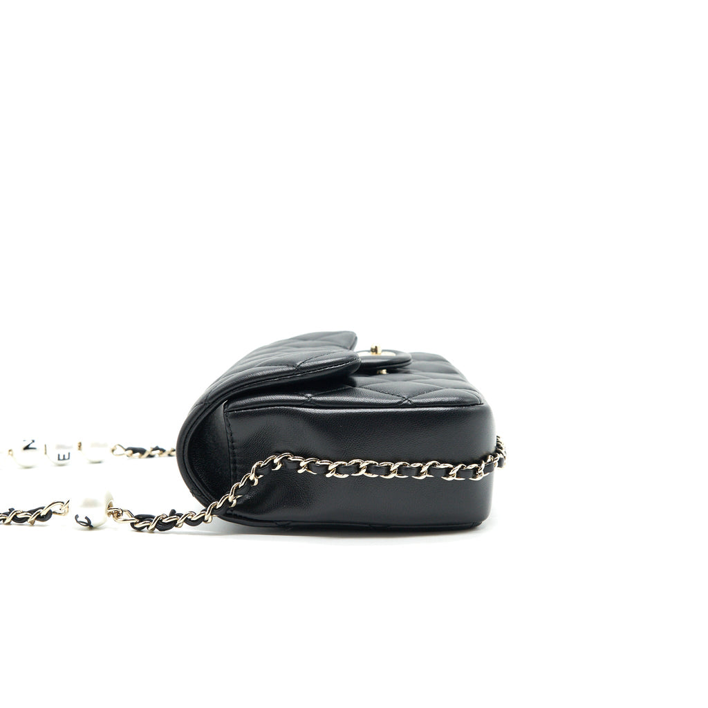 CHANEL LOGO PEARL CHAIN MINI FLAP BAG GHW