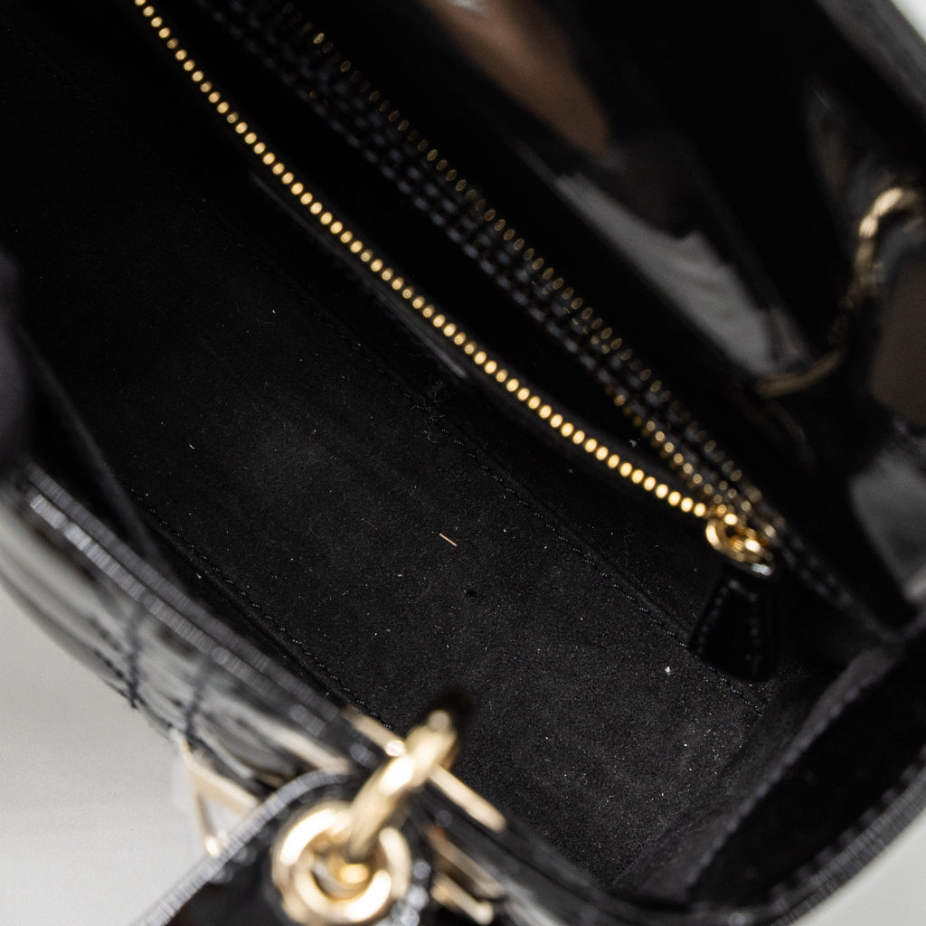 DIOR SMALL LADY DIOR BAG PATENT BLACK LGHW