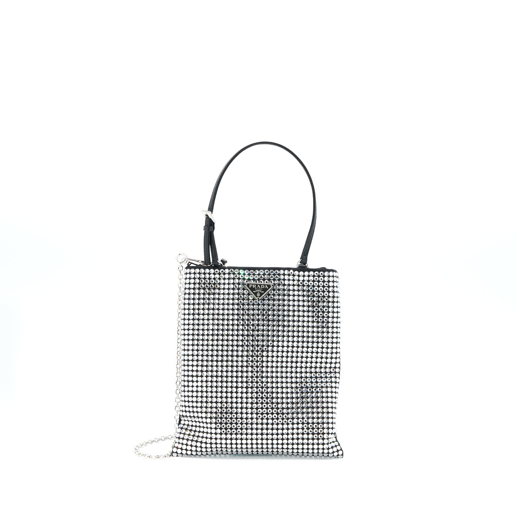 PRADA CRYSTAL SATIN HANDBAG WITH CRYSTAL BLACK SHW