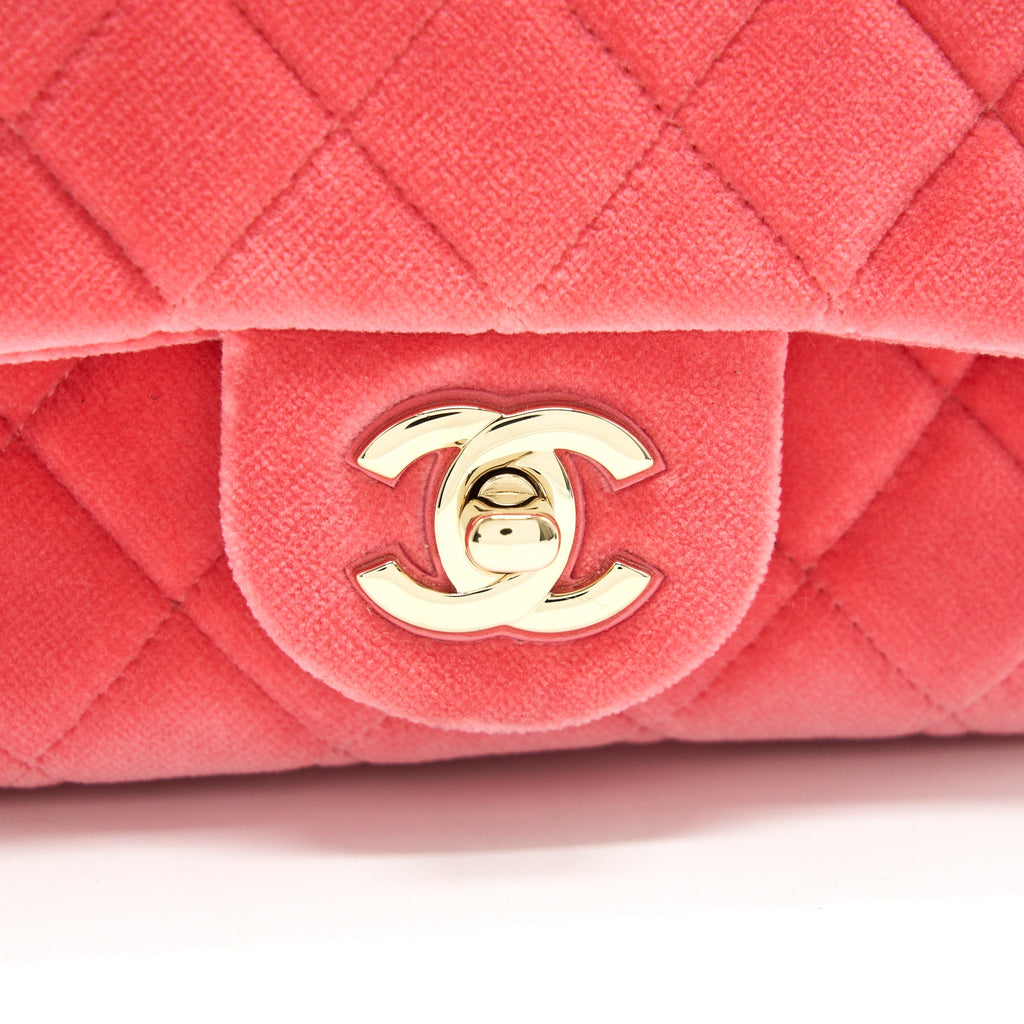 CHANEL VELVET QUILTED MINI SQUARE PEARL CRUSH FLAP BAG PINK