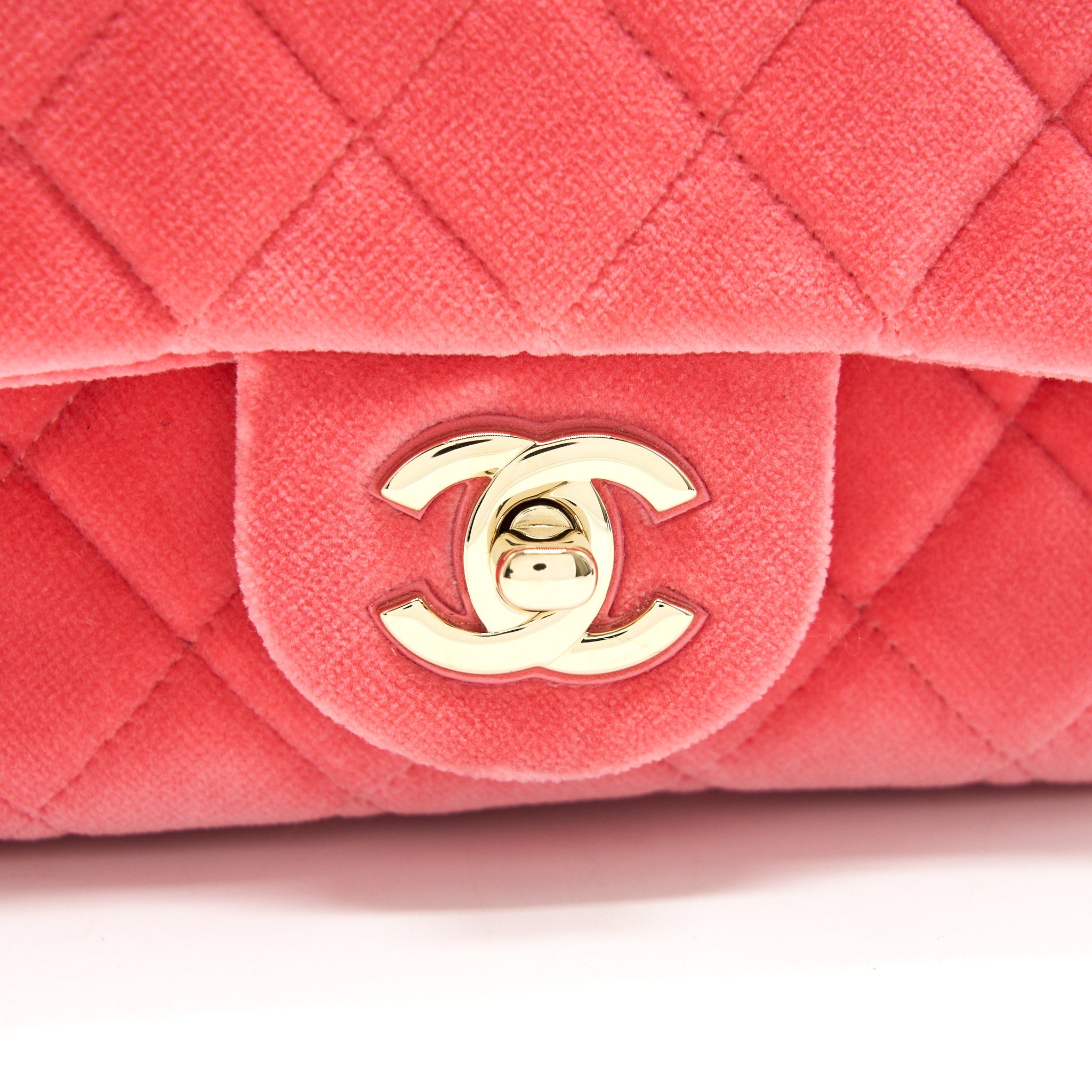 CHANEL VELVET QUILTED MINI SQUARE PEARL CRUSH FLAP BAG PINK
