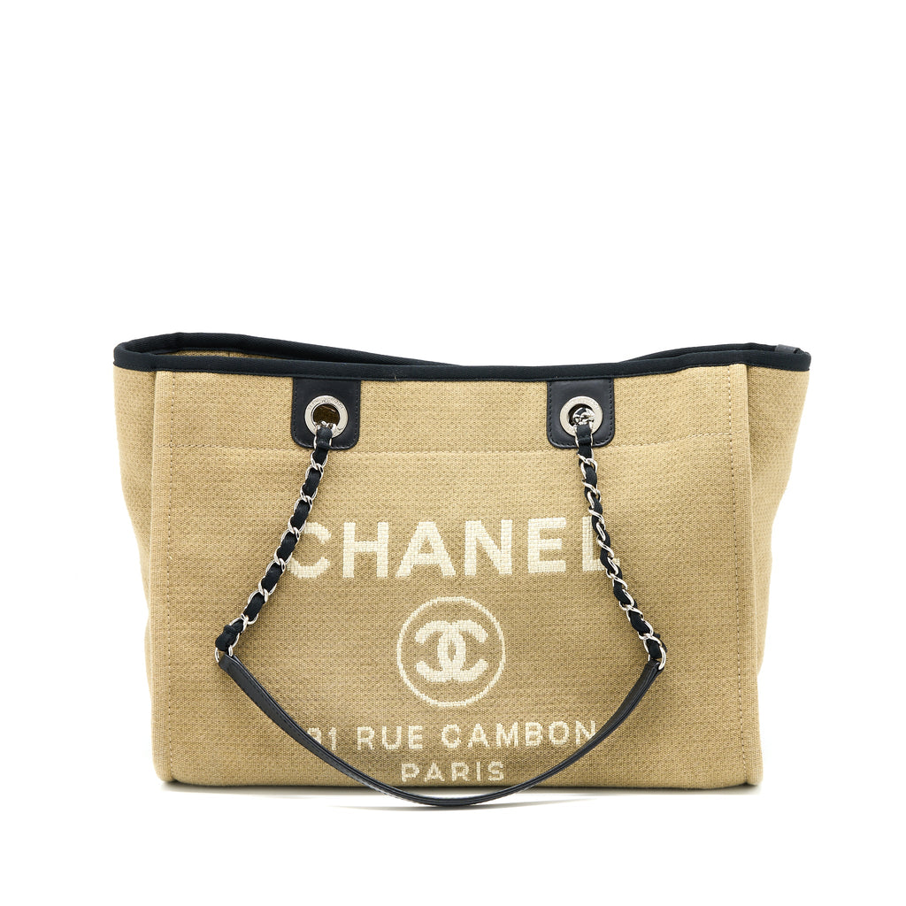 CHANEL DEAUVILLE TOTE CANVAS DARK BEIGE SHW