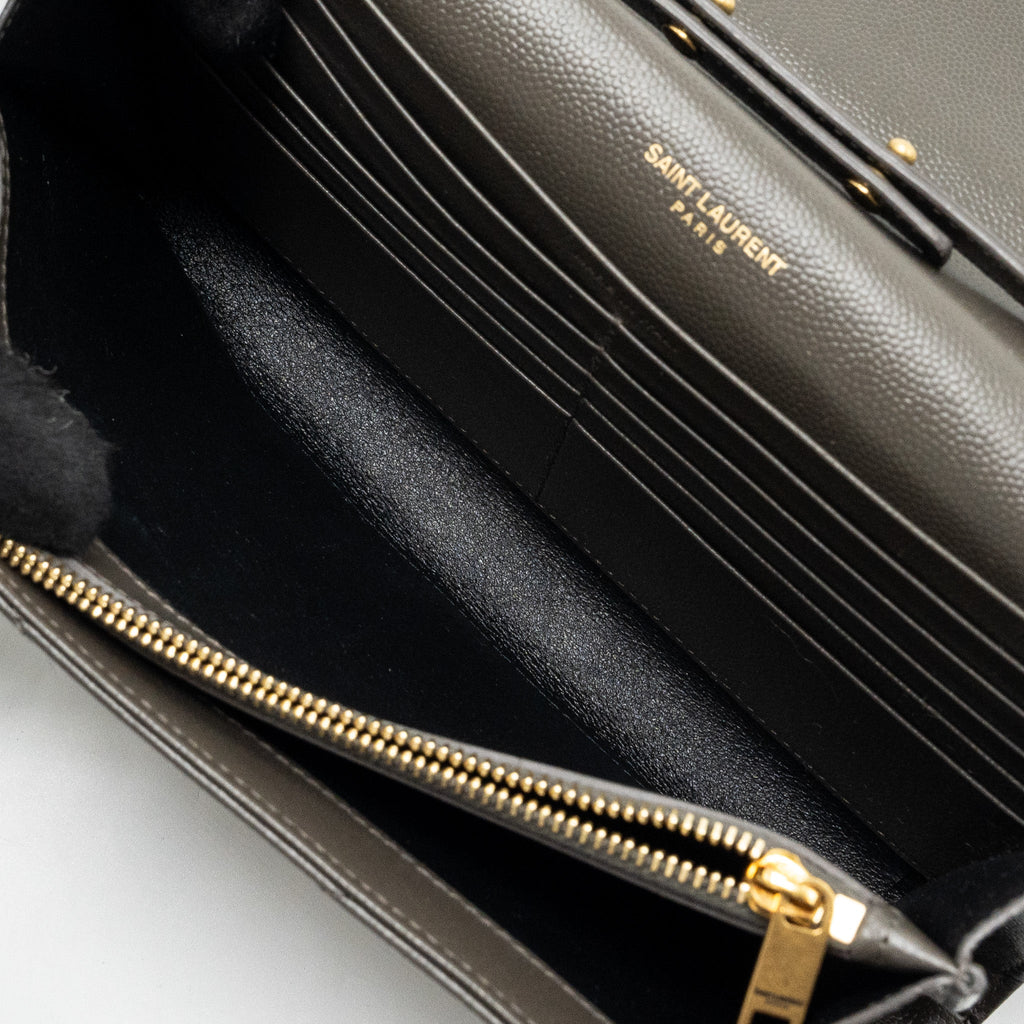 SAINT LAURENT/YSL ENVELOP CHAIN BAG GRAINED CALFSKIN DARK GREEN GHW