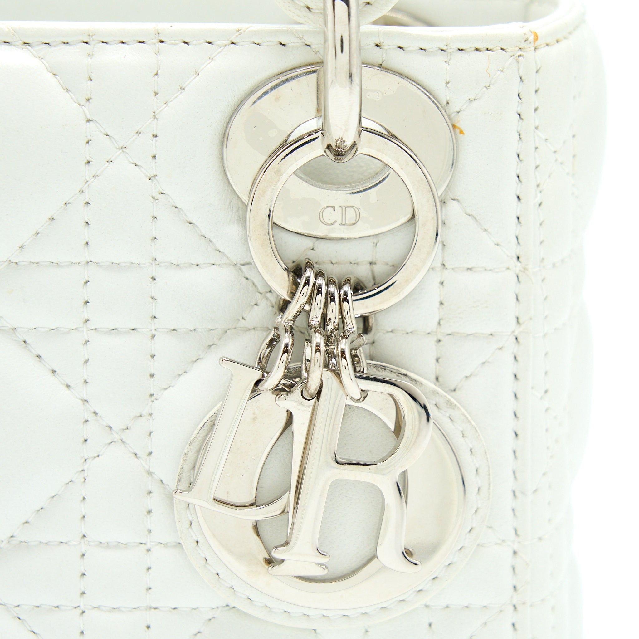 DIOR MINI LADY DIOR LAMBSKIN WHITE SHW