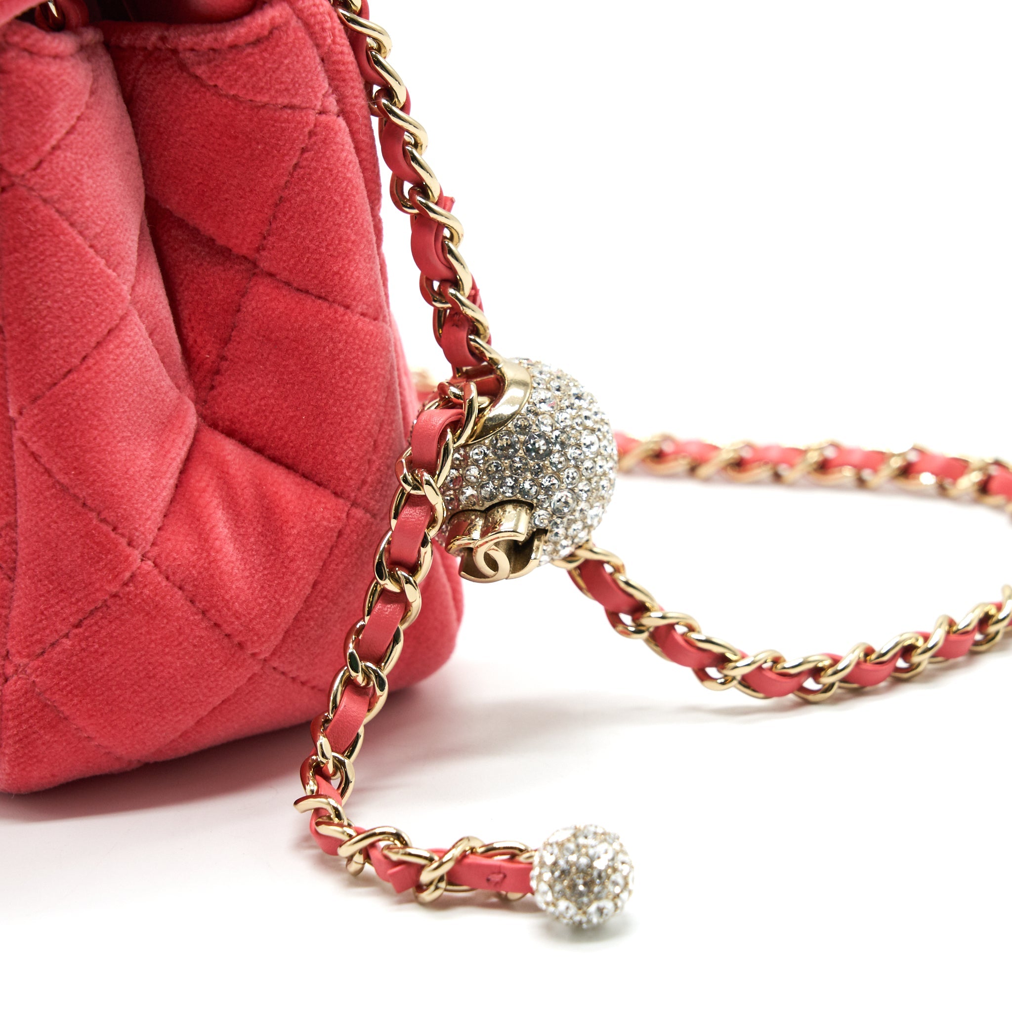 CHANEL VELVET QUILTED MINI SQUARE PEARL CRUSH FLAP BAG PINK