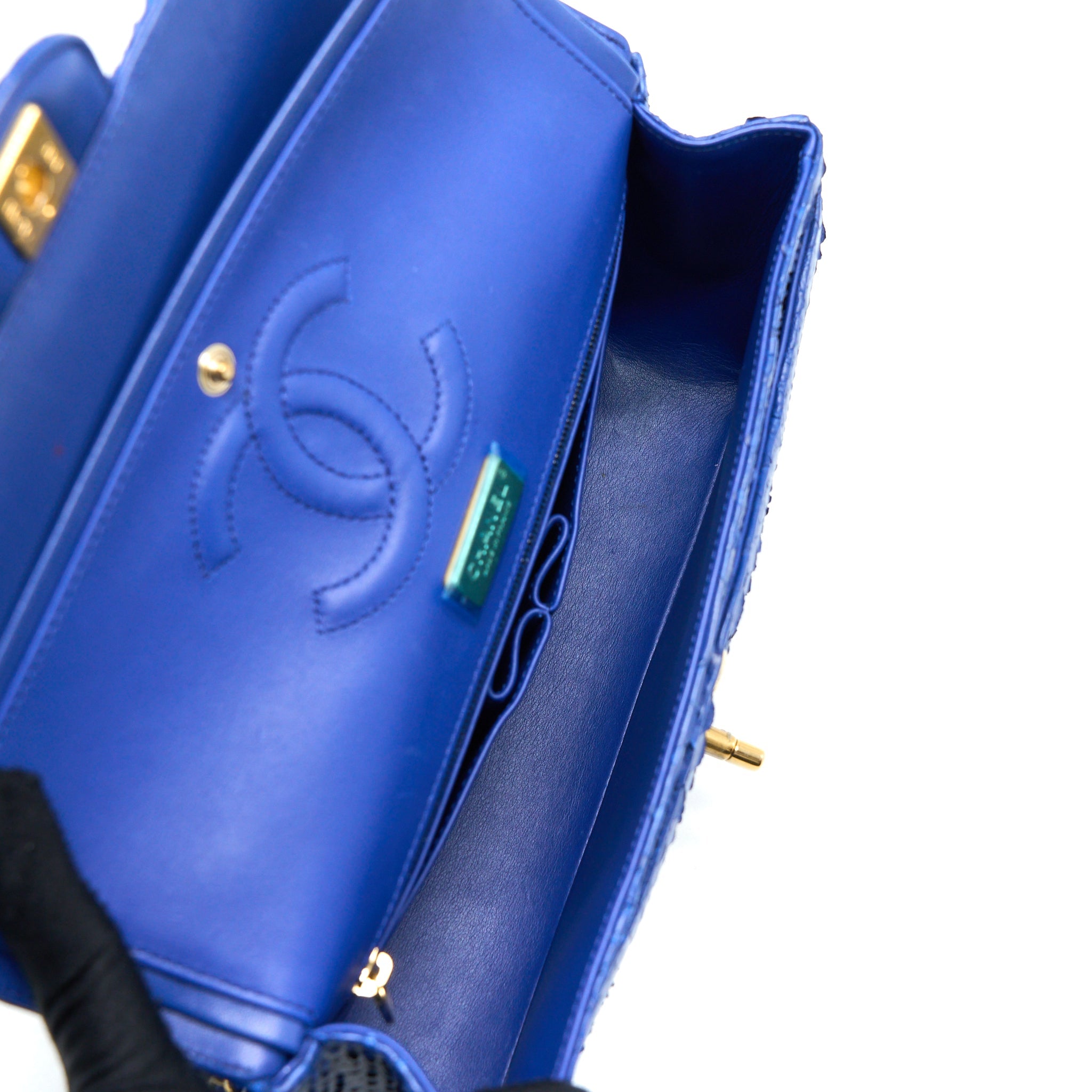 CHANEL MEDIUM CLASSIC DOUBLE FLAP BAG PYTHON BLUE GHW