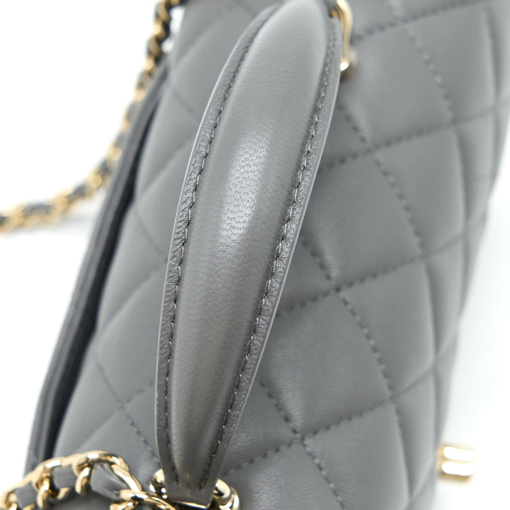 CHANEL TOP HANDLE MINI RECTANGULAR FLAP BAG LAMBSKIN GREY LGHW (MICROCHIP)
