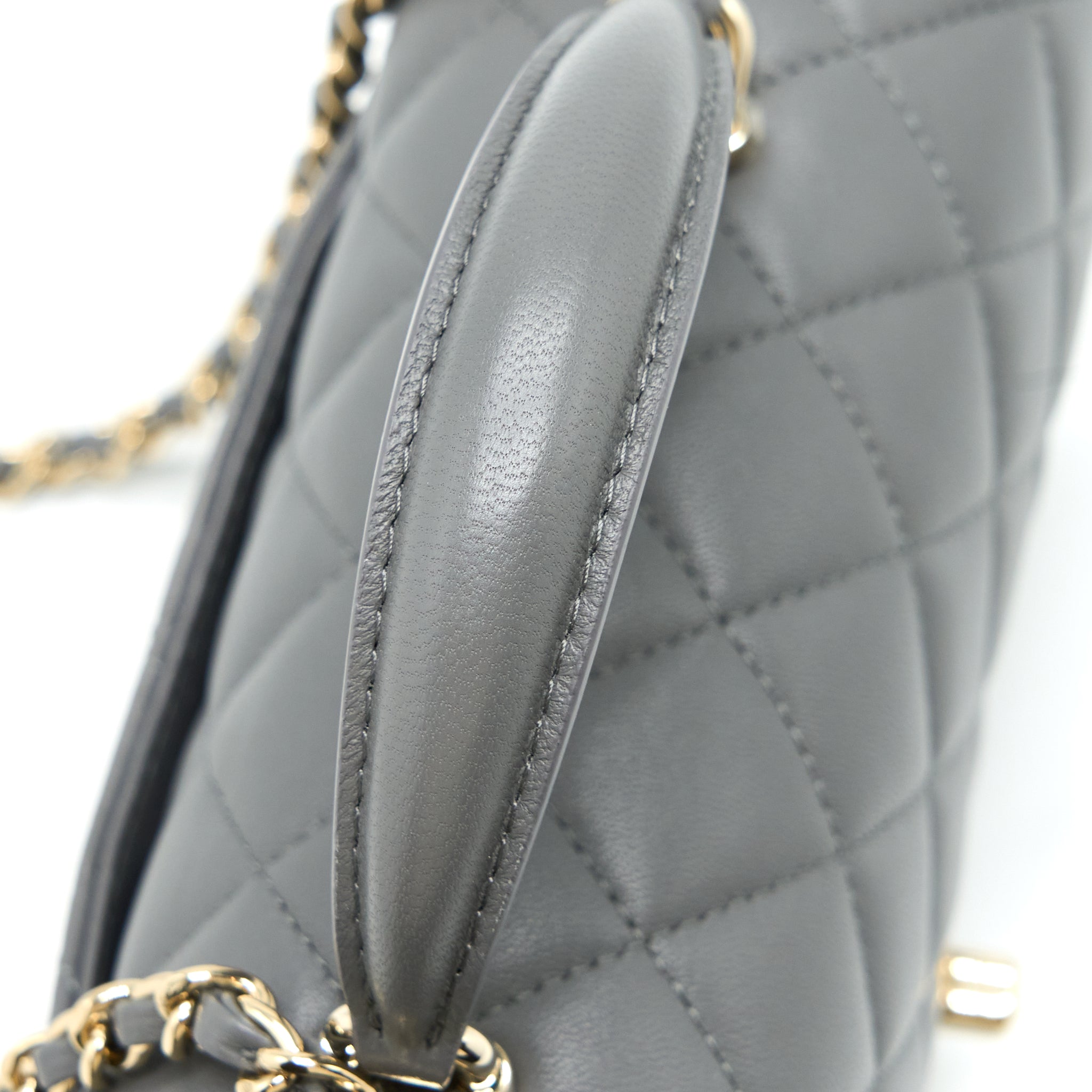 CHANEL TOP HANDLE MINI RECTANGULAR FLAP BAG LAMBSKIN GREY LGHW (MICROCHIP)