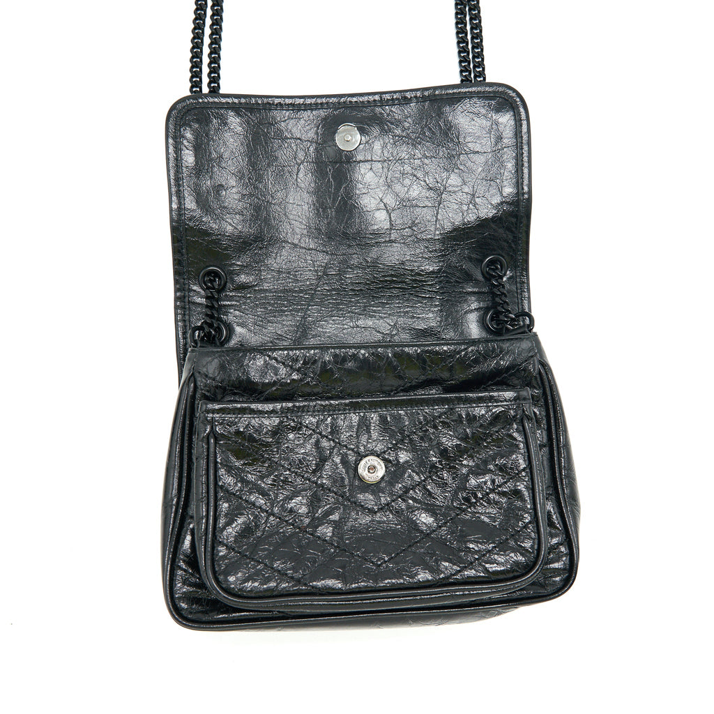 SAINT LAURENT MEDIUM NIKI BAG CRINKLED VINTAGE SO BLACK