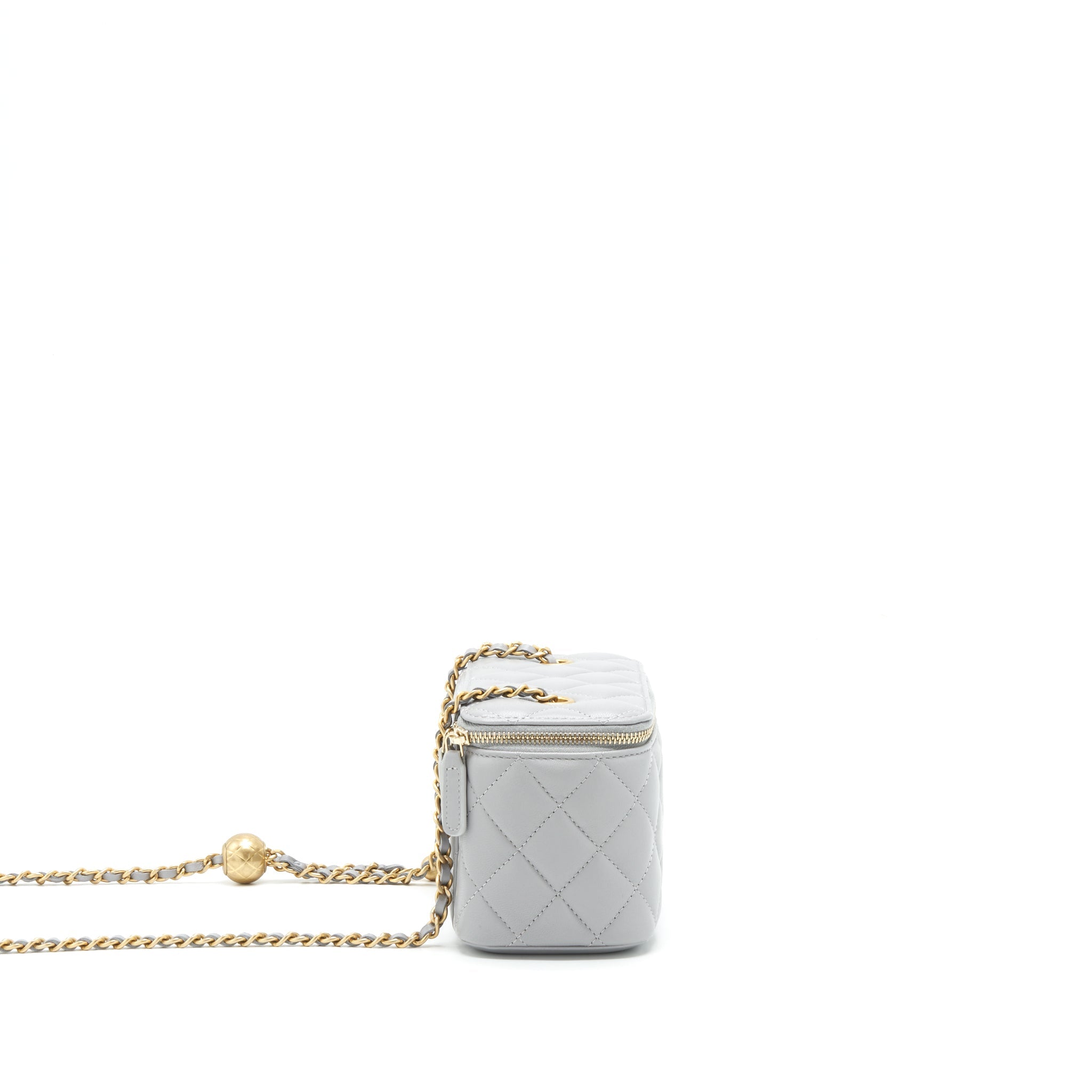 CHANEL 21B PEARL CRUSH LONG VANITY WITH CHAIN LAMBSKIN GREY GHW