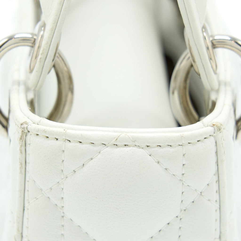 DIOR MINI LADY DIOR LAMBSKIN WHITE SHW