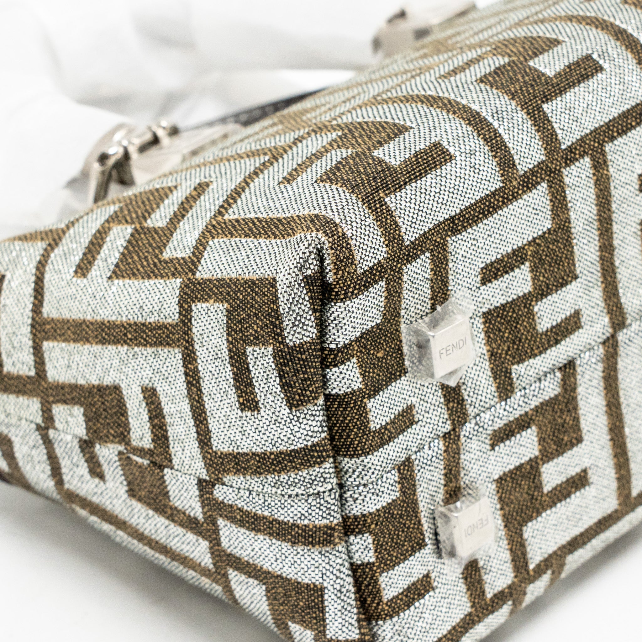 FENDI MINI BY THE WAY WITH HANDLE JACQUARD FF CANVAS/CALFSKIN SILVER/BROWN SHW