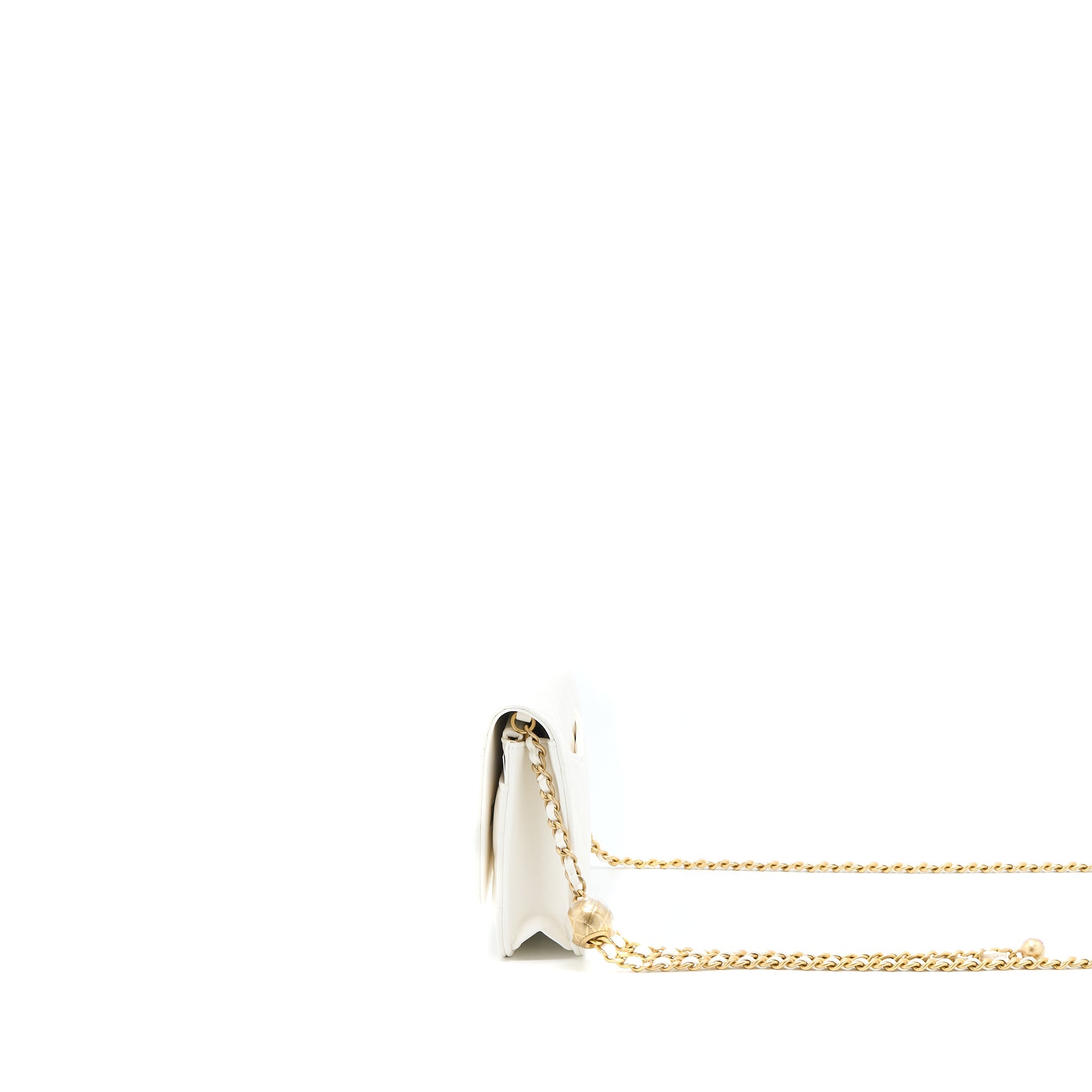 CHANEL PEARL CRUSH WALLET ON CHAIN LAMBSKIN WHITE GHW (MICROCHIP)