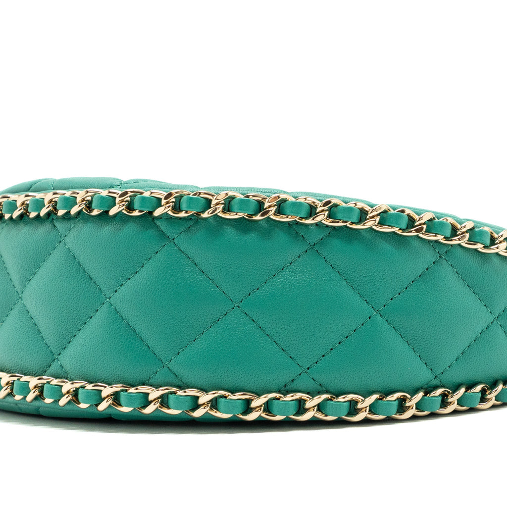 CHANEL SMALL MOON HOBO LAMBSKIN GREEN LGHW (MICROCHIP)