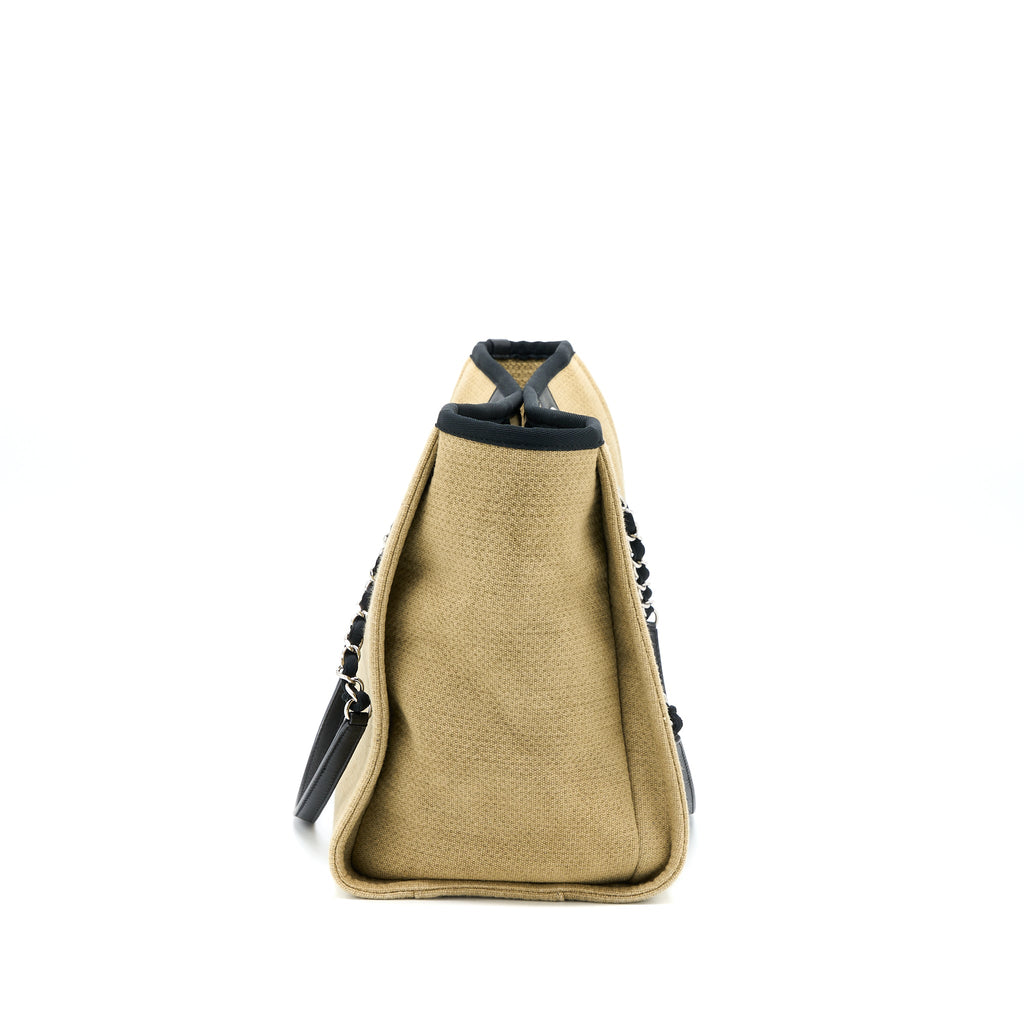 CHANEL DEAUVILLE TOTE CANVAS DARK BEIGE SHW